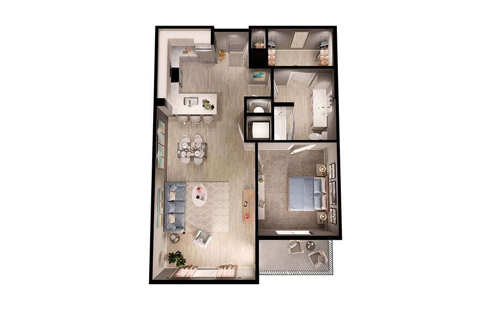 A2 - 1 bedroom floorplan layout with 1 bathroom and 895 square feet (3D)