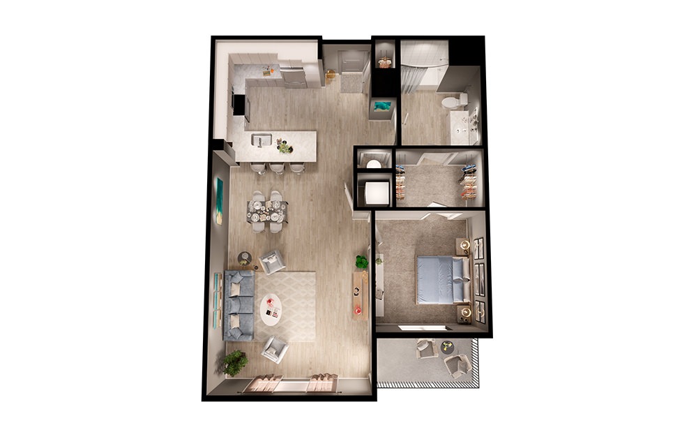 A4 - 1 bedroom floorplan layout with 1 bathroom and 971 square feet (3D)